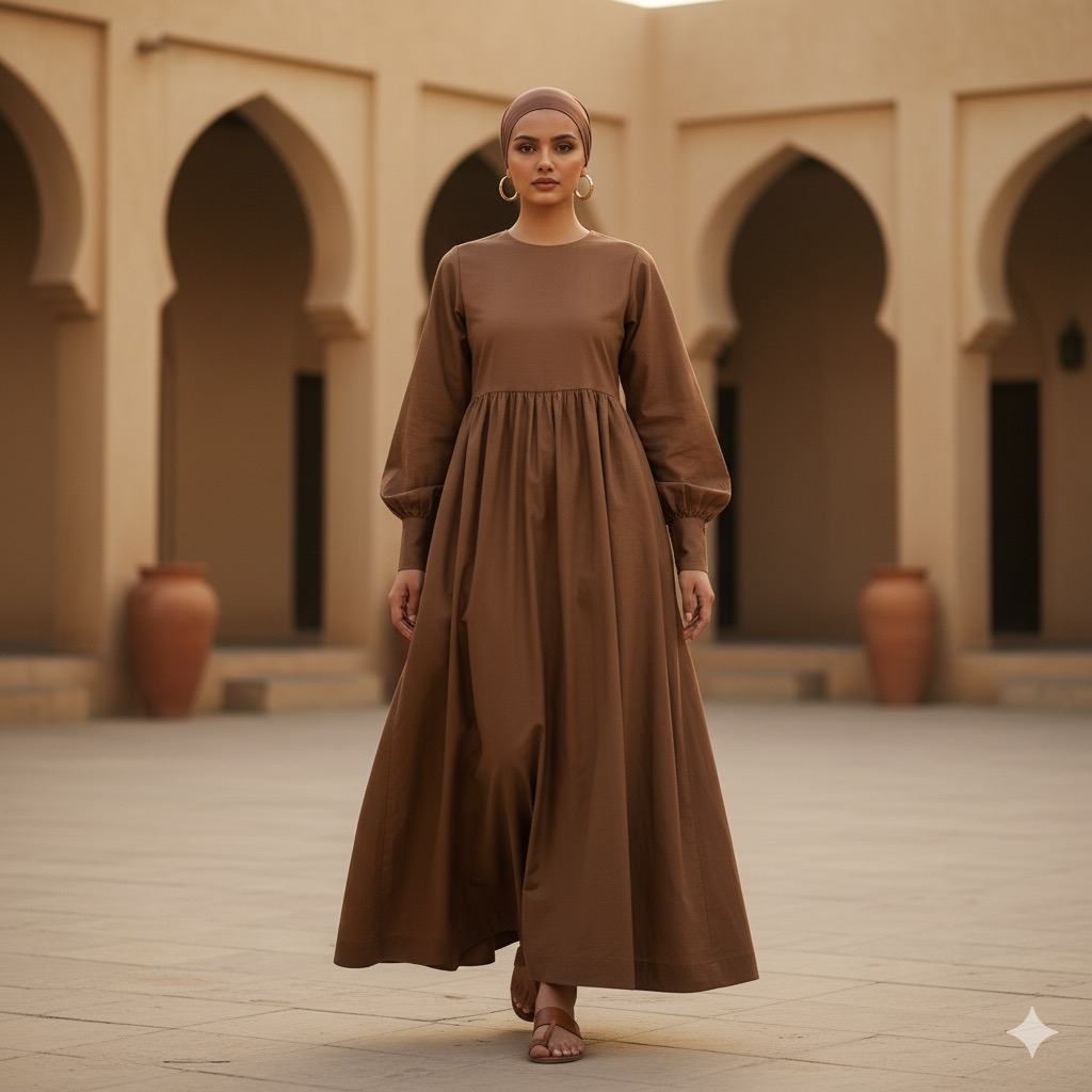 brown modest dress Brown Terra Modest Waist-Tied Maxi Dress
